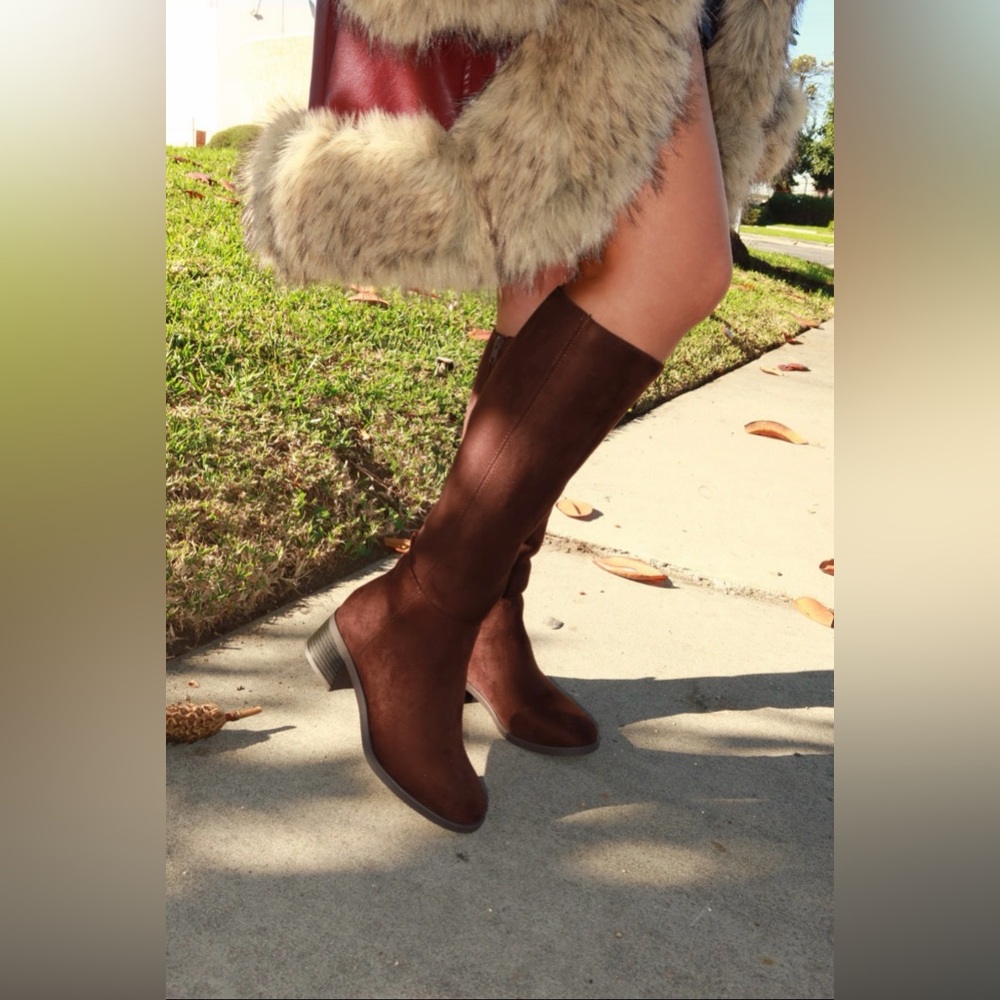 Miss Lola Chocolate Brown Suede Heeled Boots NWT